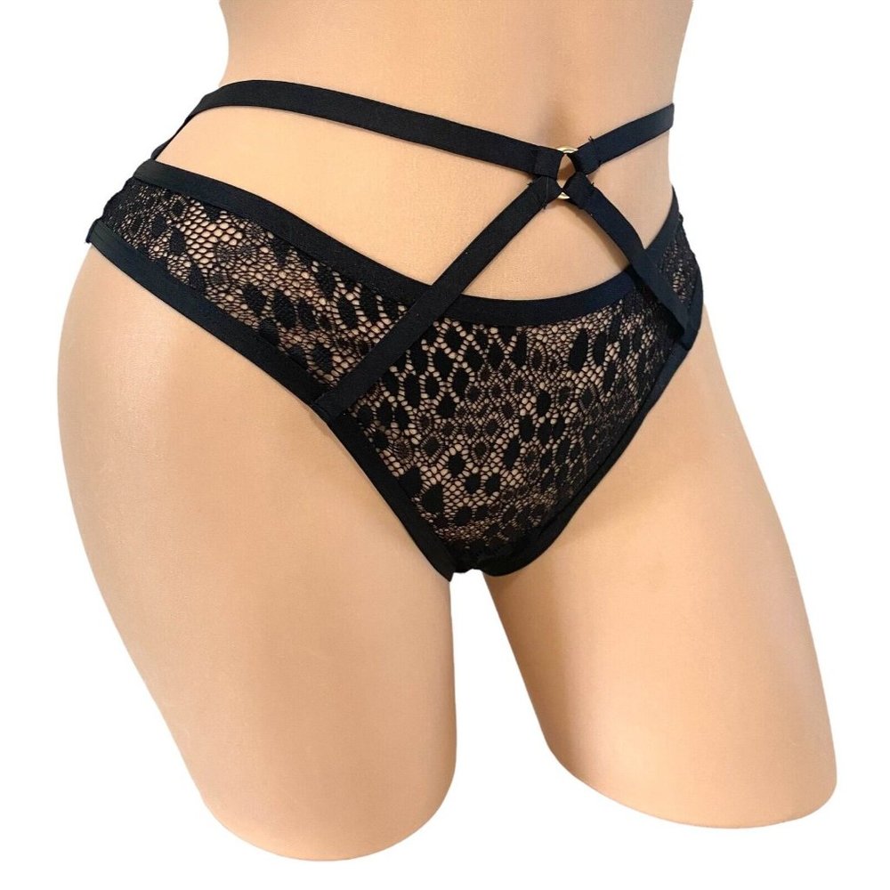 Victoria's Secret MEDIUM Very Sexy Strappy Brazilian Panty Black & Red Set Of‎ 2 - Picture 2 of 5
